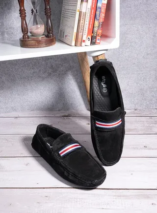 Stitch Detail Suede Tape Detail Slip On Loafers 