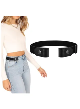 Bucklefree Elastic Women Belt For Jeans Without Buckle Comfortable Invisible Belt No Bulge No Hassle (Black Plus Size) 