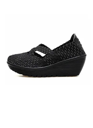 Slip-On Closure Wedge Sandals Black 