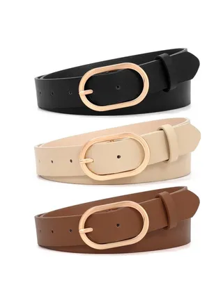 3 Pack Plus Size Women'S Leather Belts For Jeans Pants Dress Fashion Gold Buckle Ladies Waist Beltblack Beige Coffee 