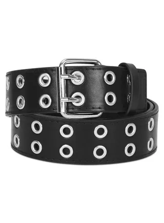 Double Grommet Pu Leather Belt For Women Men Punk Rock Metal Jeans Belts 1 12 Inch Black S 