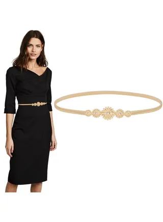 Ladies Skinny Metal Elastic Chain Belt Thin Gold Silver Stretch Spring Waist Belt For Dress Fit Waist Size 2428 Inches�… 