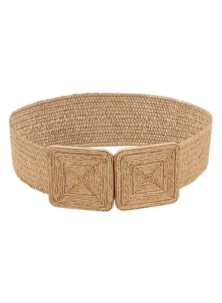 Women'S Symmetrical Buckle Straw Belts Wide Belt Elastic Waistband Khaki 90 