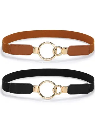 Elastic Belts For Women 2 Pack Skinny Stretch Waist Belt For Dresses Black Camel 65Cm 