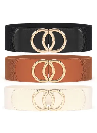 3 Pieces Women Wide Waist Belt For Dress Sweater Fashion Elastic Stretch Waistband With Gold Circle Hook Buckle 