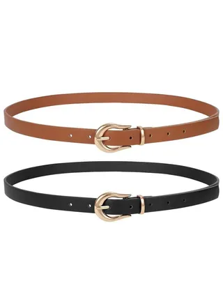 Women Skinny Leather Belt For Dress Ladies Thin Waist Belt With Gold Buckle For Jeans Pants 