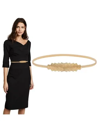 Ladies Skinny Metal Elastic Chain Belt Thin Gold Silver Stretch Spring Waist Belt For Dress Fit Waist Size 2428 Inches 