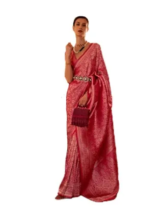 Banaras Soft Silk Pink saree with golden weaving design plus unstitched blouse 