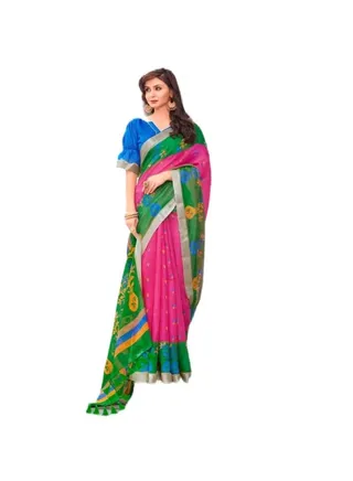 Cotton Handloom Zari Multicolor Saree With Beautiful Design And Unstitched Blouse. 