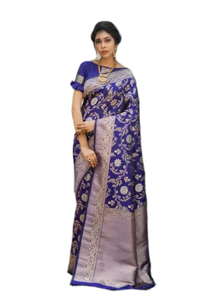Violet Banarasi heavy Floral Design saree with weaving traditional border Plus unstitched blouse. 