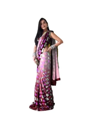 Pink Purple Double Shade georgette saree with sequence work and Plain satin unstitched blouse 