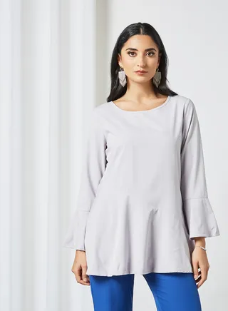 Round Neck Bell Sleeves  Modest Tunic Grey 
