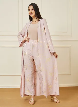 Foil Print Abaya and Pants Modest Set 