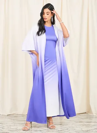 Ombre Print Maxi Bodycon Dress and Abaya Set 