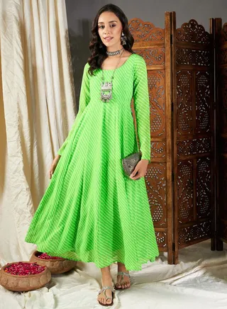 Lehariya Anarkali Dress with Tie-Up Back 