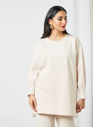 Round Neck Modest Top Nude 