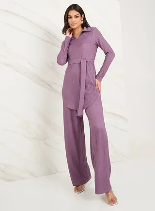 Textured Longline Top & Wide Leg Trouser Modest Set 