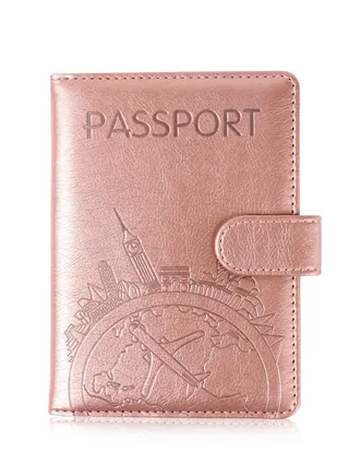 Passport Holder and Card Slot Combo RFID Blocking Leather Family Travel Passport Wallet, Travel Document Case Cover, Leather Wallet Organizer Women (Pink) 