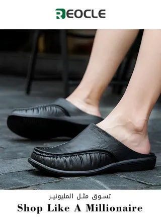 Slippers Men Loafers Slip On Casual Walking Shoes Men Half Slippers Comfortable Soft Slippers Plus Size  Black 