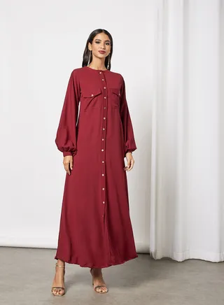 Button Detail Maxi Modest Dress 