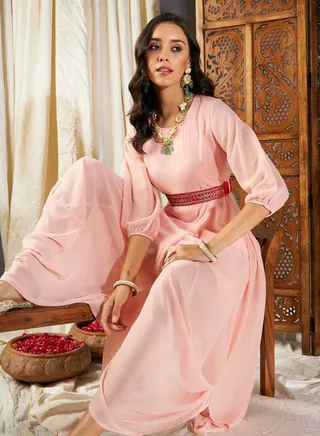Embroidered Belt Dhoti Dress 