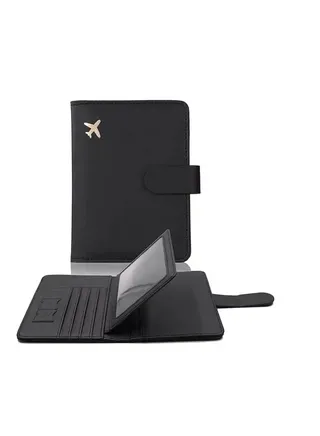 (✈️)Travel Wallet PU Leather Passport Holder Card Slots Passport Cover for Women Men (Black) 