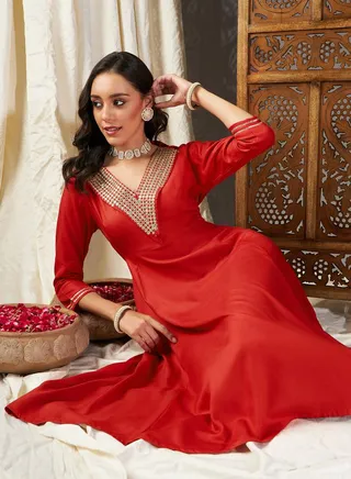Zari Embroidered A-Line Midi Dress 