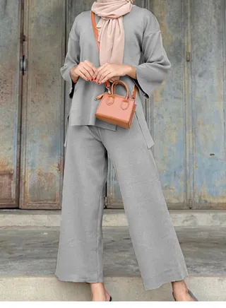 Women's Solid Color Split Set 
