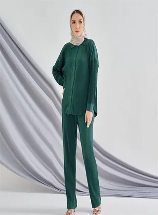 Fashion Solid Color Pleated Slacks Set 