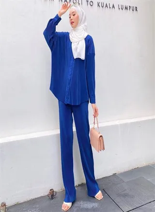 Fashion Solid Color Pleated Slacks Set 