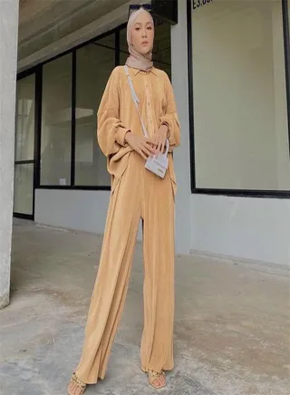 Fashion Solid Color Pleated Slacks Set 