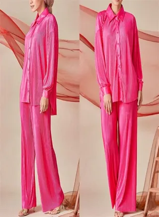 Fashion Solid Color Pleated Slacks Set 