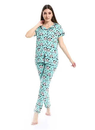 Women Pajama Set With Pants And Button Design 