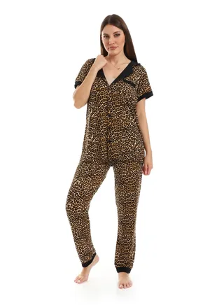 Women Pajama Set With Pants And Button Design 