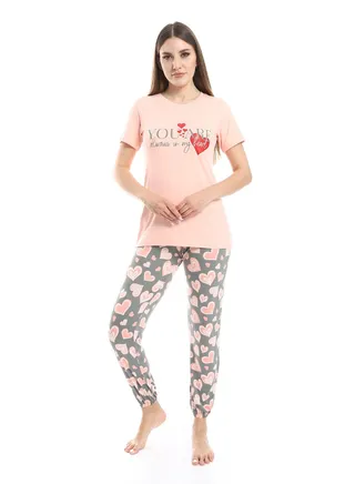 Women Pajama Set With Half Sleeves And Printed Photo 