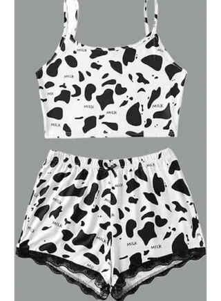 women's pajama with sleeveless top and short and caw pattern 