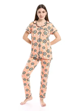 Women Pajama Set With Pants And Button Design 