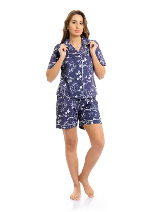 Short Sleeves Shirt & Shorts Classic Pajama Set 