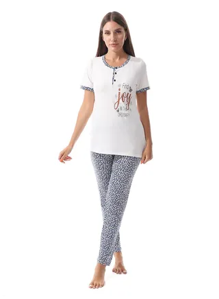 Women Pajama Set With Half Sleeves And Printed Photo 