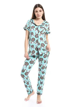 Women Pajama Set With Pants And Button Design 