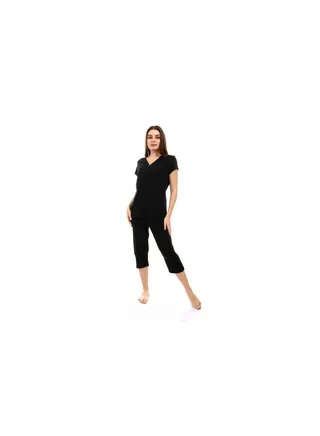 Button Closure Solid Pajama Set - Black 
