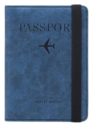 Passport Holder Passport Cover with RFID Blocking Protector - Premium PU Leather Travel Passport Wallet - Travel Documents Organizer for Men & Women (Blue) 