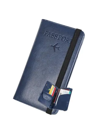 SYOSI Leather Passport Wallet, Multi-purpose Passport Holder Wallet for Women and Men with Phone Pocket, Coin Pocket, Passport Cover, Travel Document Holder for Travel, Business Trip (Blue) 