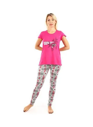 Printed With Pants Pajama Set Fuchsia 