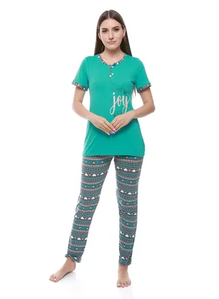 Women Pajama Set With Half Sleeves And Printed Photo 
