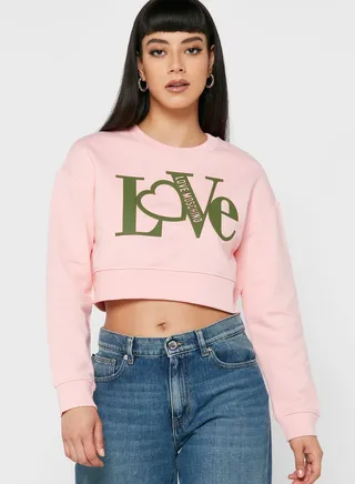 Round Neck Graphic Crop Sweatshirt