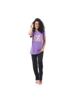 Plus-size Short Sleeves Pajama Set - Purple & Black 