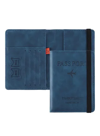 Passport Holder Cover Travel Wallet Organiser, Case with RFID Blocking, PU Leather Document for Men&Women Accessories (Blue) 