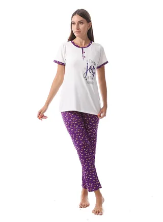 Women Pajama Set With Half Sleeves And Printed Photo 
