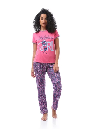 Slip On Printed Fuchsia Summer Pajama Set 